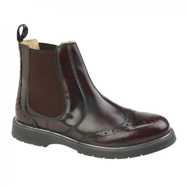 Grafters M281BD Mens Leather Brogue Chelsea Boots Burgundy | STB