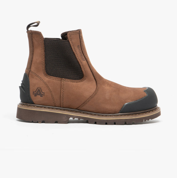 Waterproof Safety Boots - Steel Toe & Midsole - Brown Work Boots - PU Outsole - UK Size 9 - For Outdoor & Construction