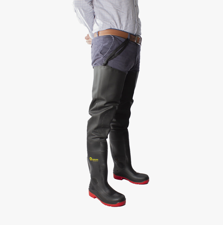 Amblers Safety RHONE Unisex Safety Thigh Waders Black/Red