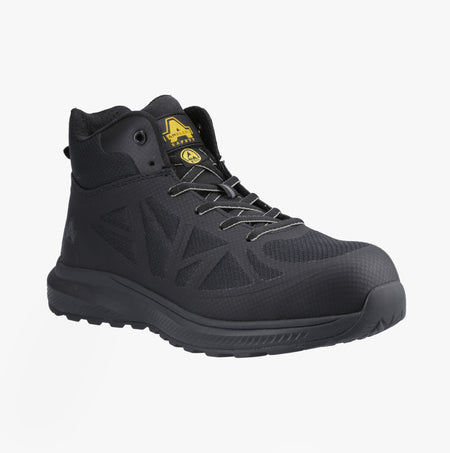 Amblers Safety RELAY Mens Safety Hiker Boots Black side view showing safety features and lace-up design.