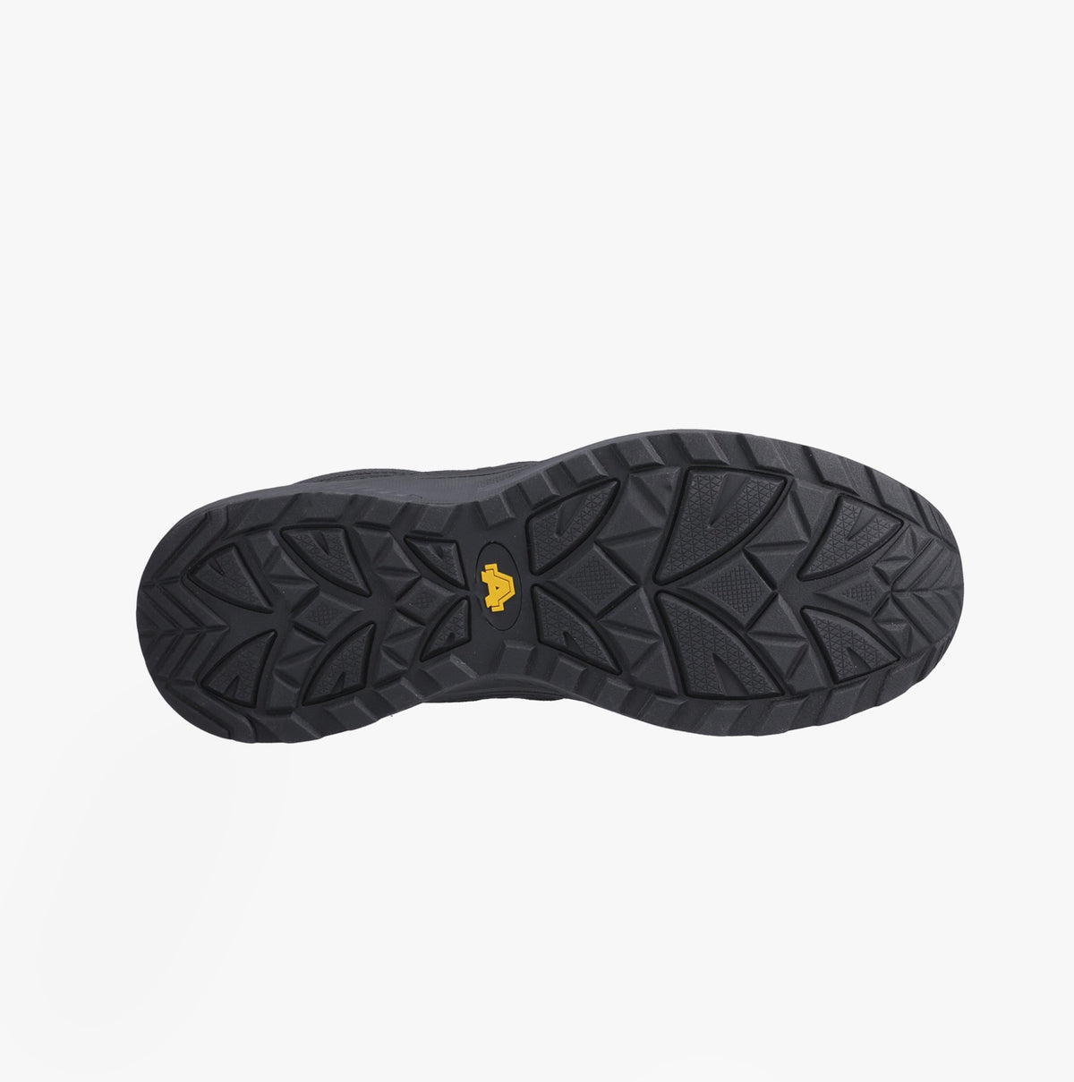 Amblers Safety RELAY Mens Safety Hiker Boots Black sole view with detailed tread design and durable rubber/EVA material.