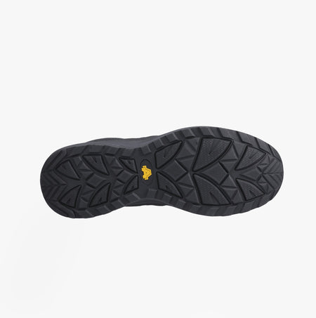 Amblers Safety RELAY Mens Safety Hiker Boots Black sole view with detailed tread design and durable rubber/EVA material.