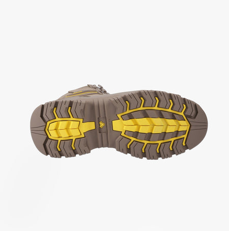 Amblers Safety MARY Womens Safety Boots Stone bottom view with rubber and EVA sole in gray and yellow.