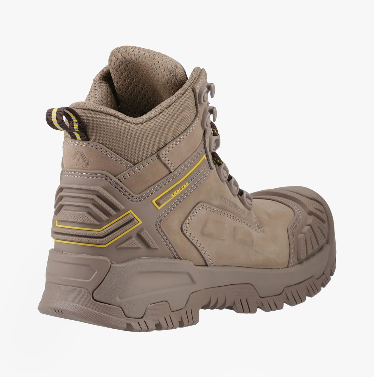 Amblers Safety MARY Womens Safety Boots Stone side view showing lace-up design and rubber sole, perfect for durability.