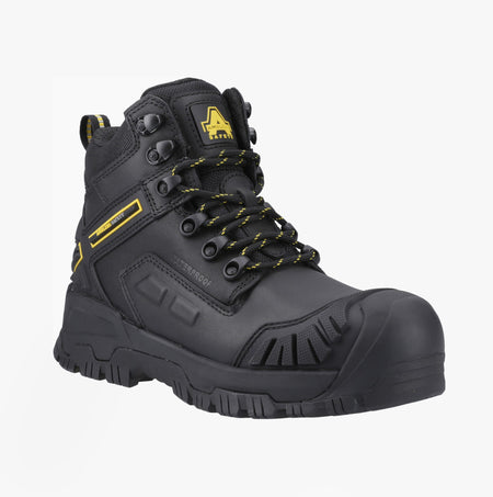 Amblers Safety MARY Womens Safety Boots Black side view showing durable leather upper and lace-up design.