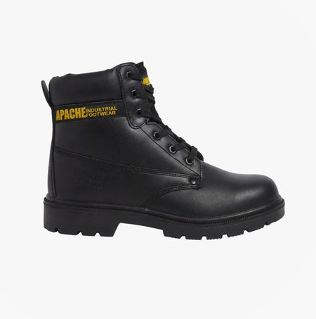 Apache AP300 Unisex Boots Black side view featuring leather upper and lace-up closure.