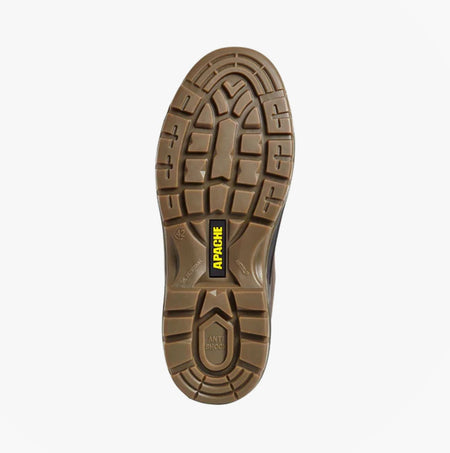 Apache AP715SM Unisex Dealer Boots Brown sole view with anti-static feature and durable rubber outsole.