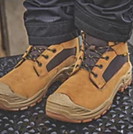 Apache ARIZONA Unisex Boots Honey side view showcasing safety boots with nubuck upper and rubber sole.