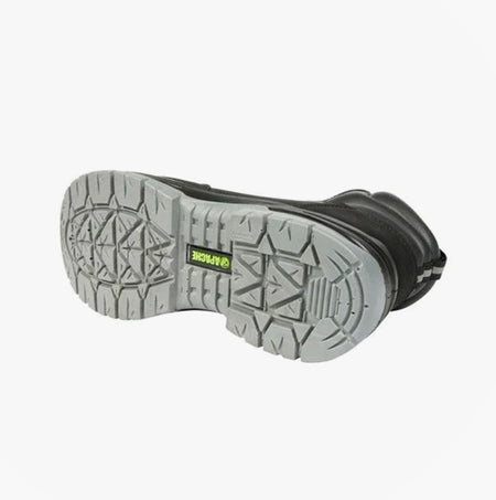 Apache ARMSTRONG Unisex Boots Black sole view showcasing slip-resistant tread and durable rubber material.