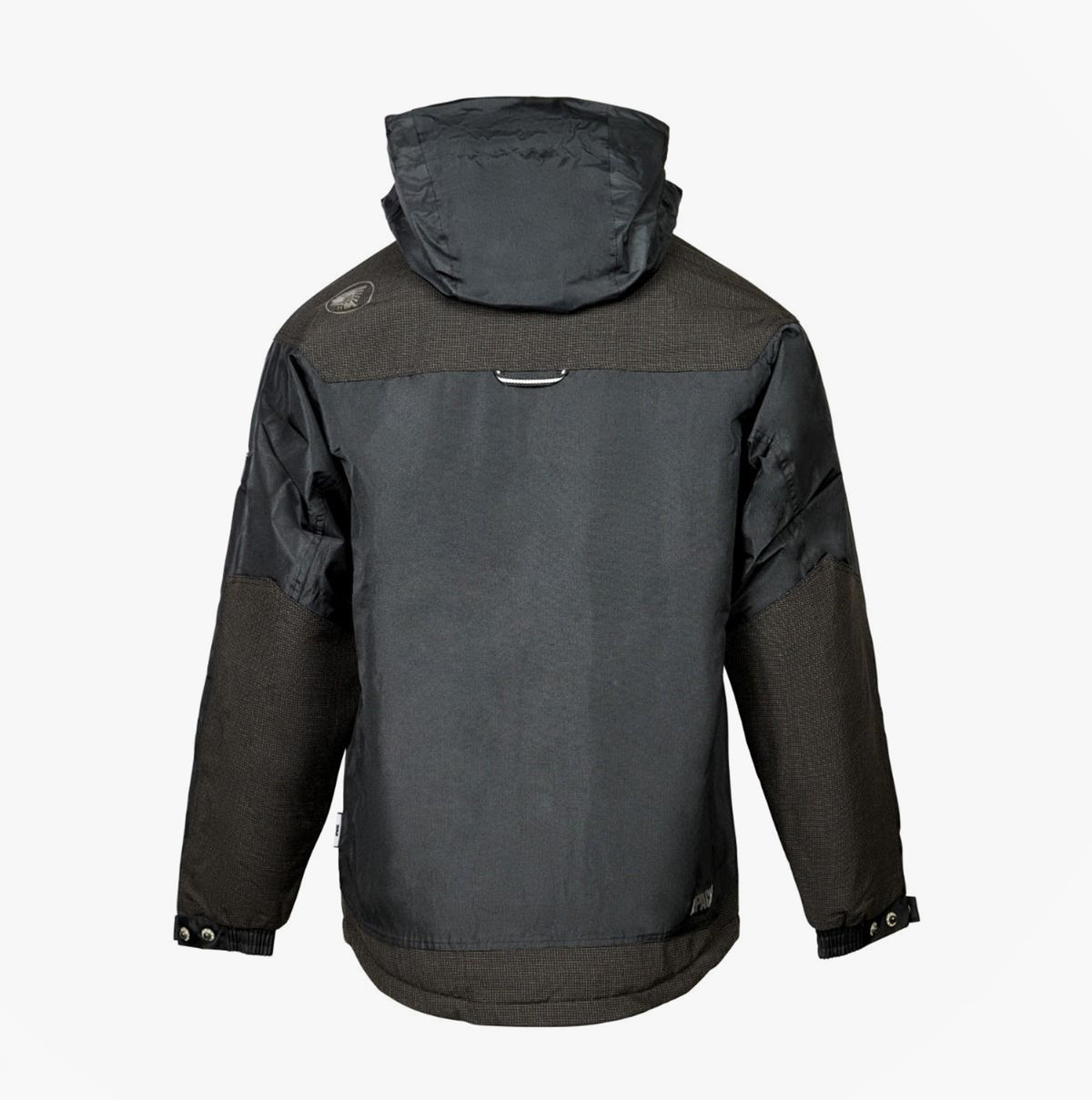 Apache ATS Mens Waterproof Coat Black back view, hooded, waterproof jacket with elasticated cuffs.