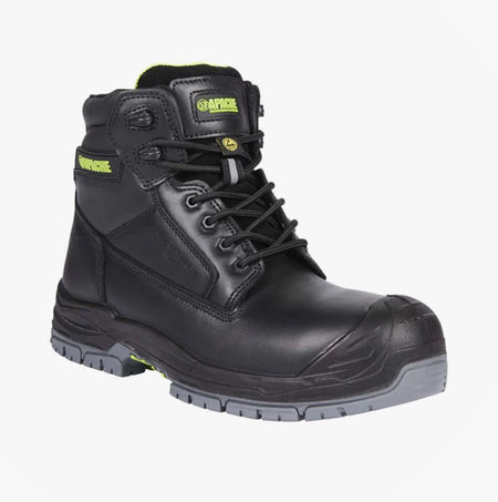 Apache CRANBROOK Unisex Boots Black side view showcasing leather upper, lace-up design, and rubber sole.