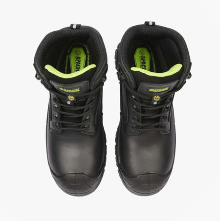 Apache CRANBROOK Unisex Boots Black top view showcasing black leather upper and green detailing.