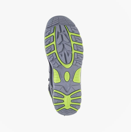 Apache DAKOTA Unisex Boots Black sole view with rubber outsole featuring green accents, designed for comfort and safety.