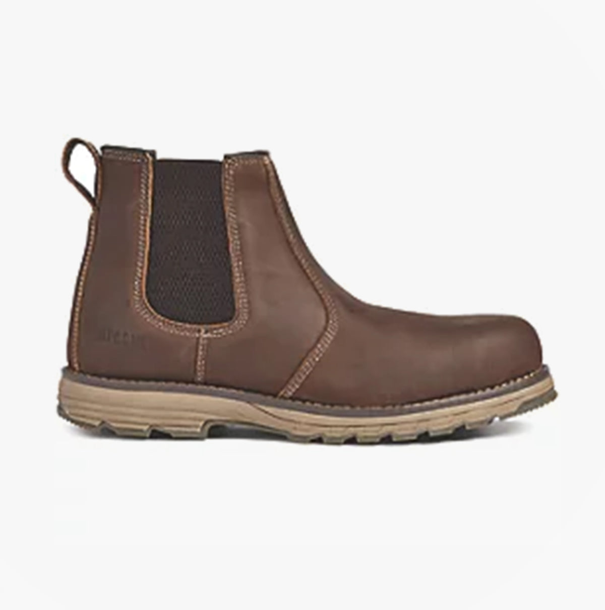 Side view of Apache FLYWEIGHT Mens Dealer Boots Brown showcasing nubuck upper and rubber sole.