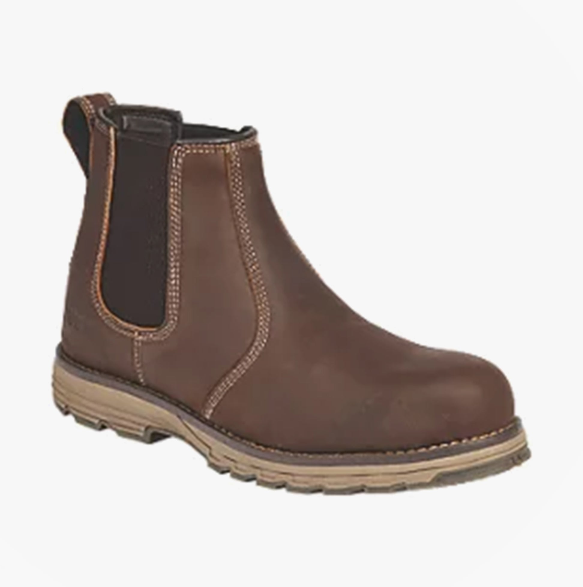 Apache FLYWEIGHT Mens Dealer Boots Brown side view showing nubuck upper and pull-on design.