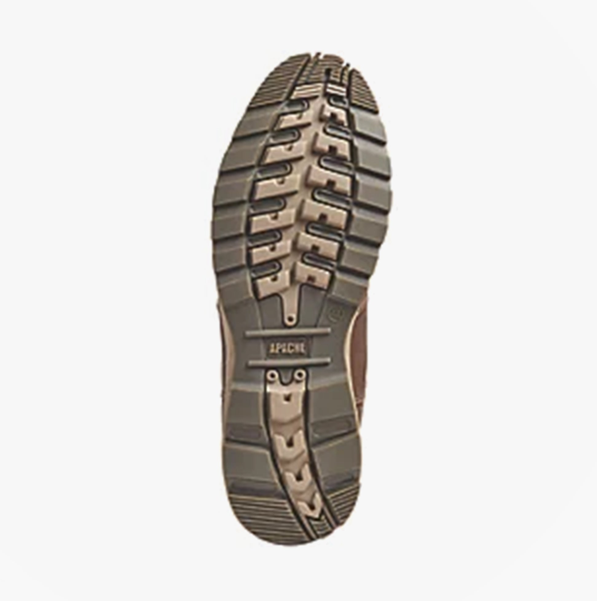 Apache FLYWEIGHT Mens Dealer Boots Brown bottom view showcasing the rubber sole with grip features.