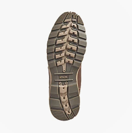 Apache FLYWEIGHT Mens Dealer Boots Brown bottom view showcasing the rubber sole with grip features.