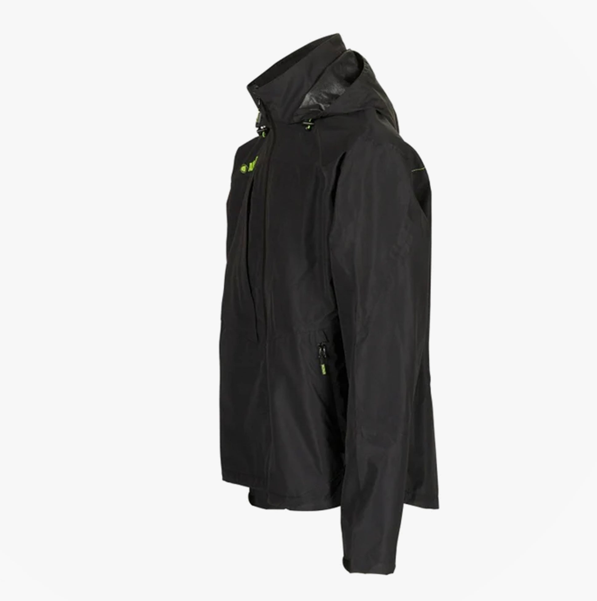 Apache OTTAWA Mens Waterproof Coat Black side view with foldaway hood and zipped pockets