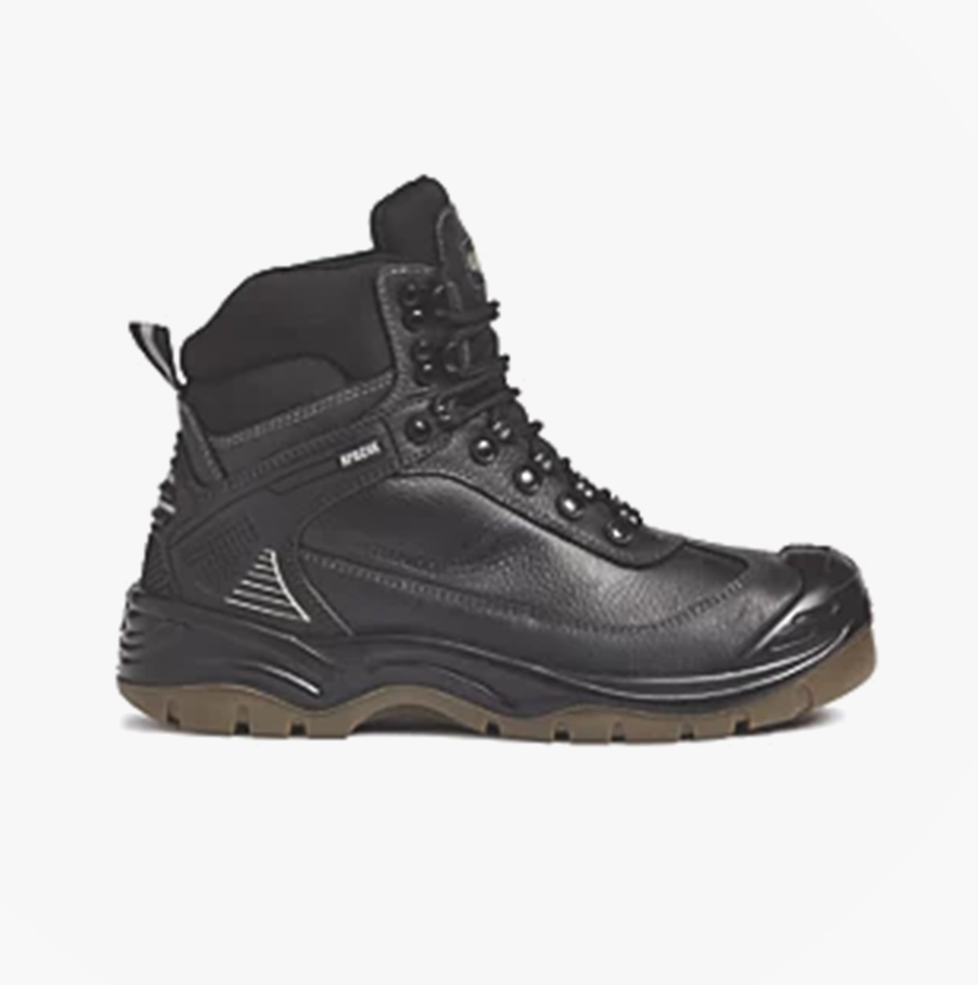 Apache RANGER Unisex Boots Black side view showcasing leather upper and lace-up closure.