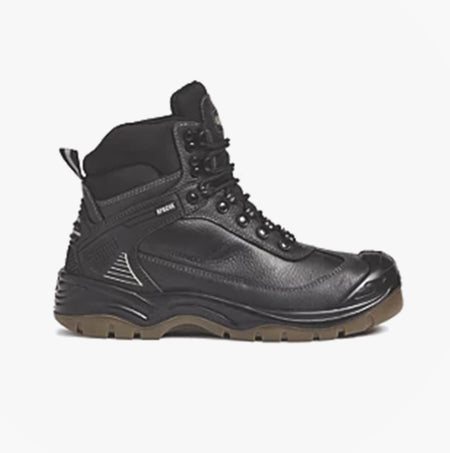 Apache RANGER Unisex Boots Black side view showcasing leather upper and lace-up closure.