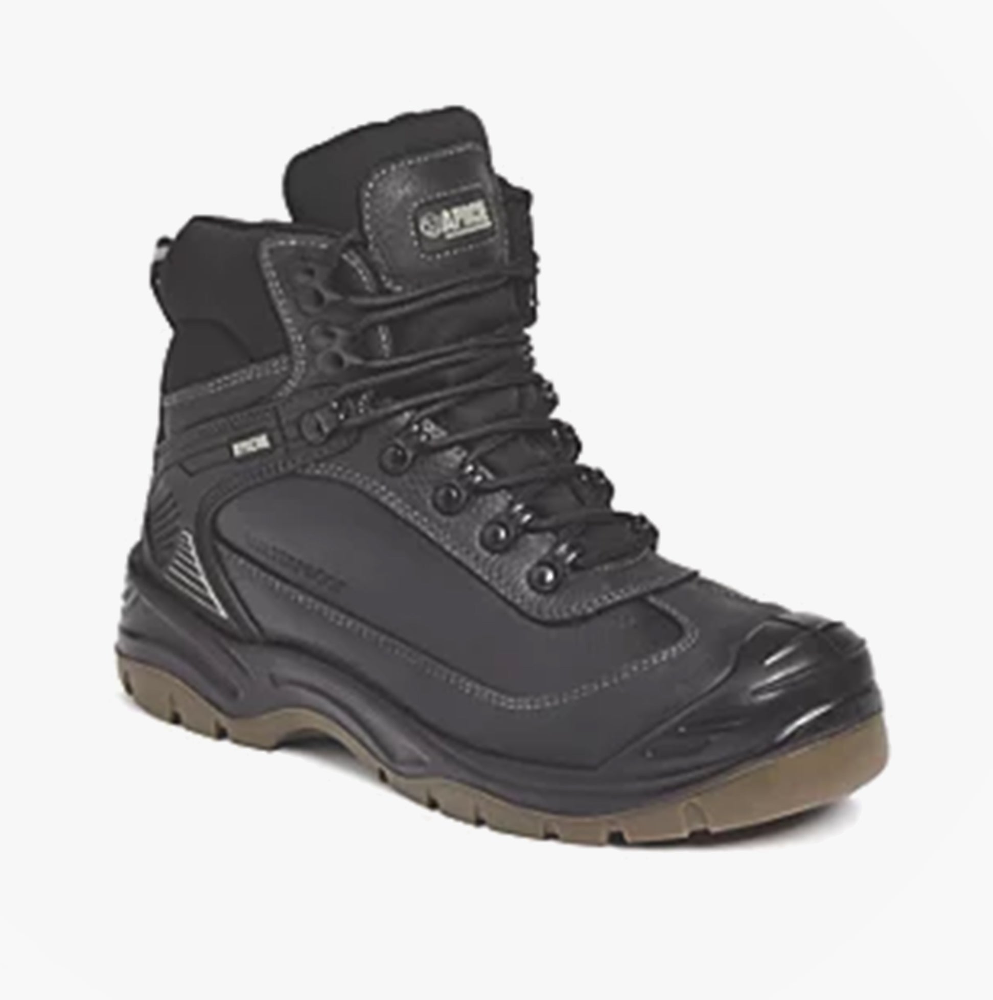 Apache RANGER Unisex Boots Black side view showing lace-up design, rubber sole, and ankle height.