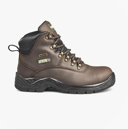 Apache SS813SM Unisex Boots Brown side view showing lace-up closure, rubber sole, and ankle height design.