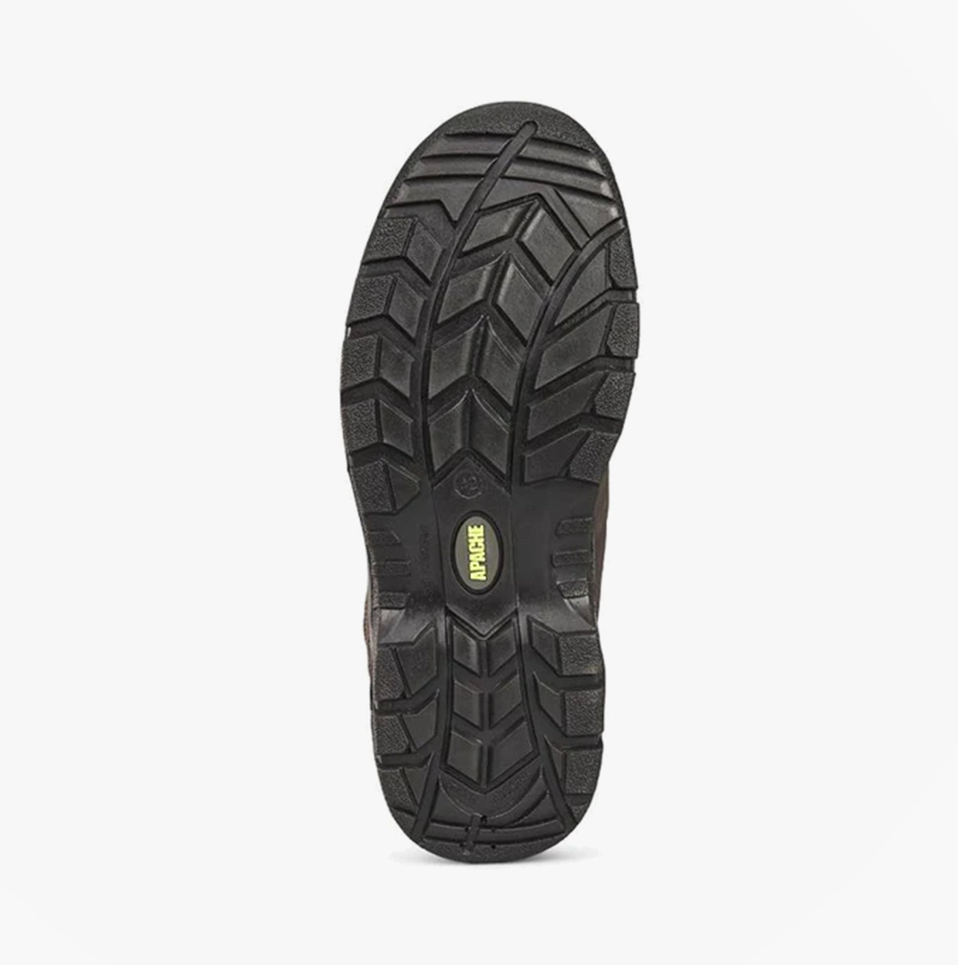 Apache SS813SM Unisex Boots Brown bottom view showing durable rubber sole with traction design.