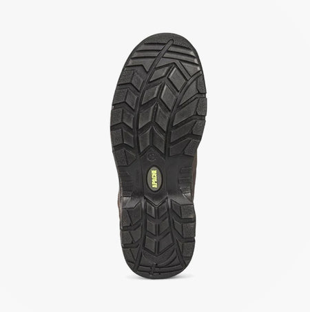 Apache SS813SM Unisex Boots Brown bottom view showing durable rubber sole with traction design.