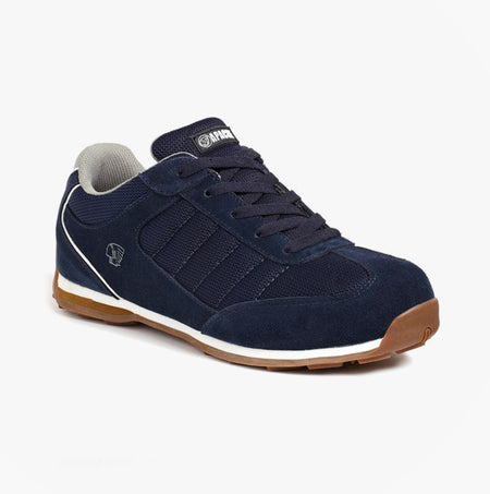 Apache STRIKE Mens Trainers Navy side view showing suede upper and lace-up design with rubber sole.