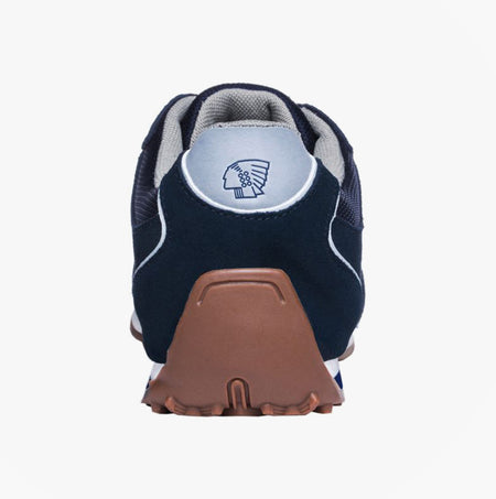 Apache STRIKE Mens Trainers Navy rear view showing suede leather upper and rubber sole, highlighting comfort and safety features.