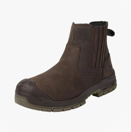 Apache WABANA Unisex Dealer Boots Brown side view showcasing leather upper, round toe, and anti-static sole.