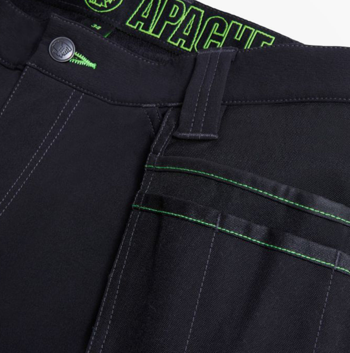 Apache WHISTLER Mens Workwear Shorts Black detail view showcasing waistband and pockets.