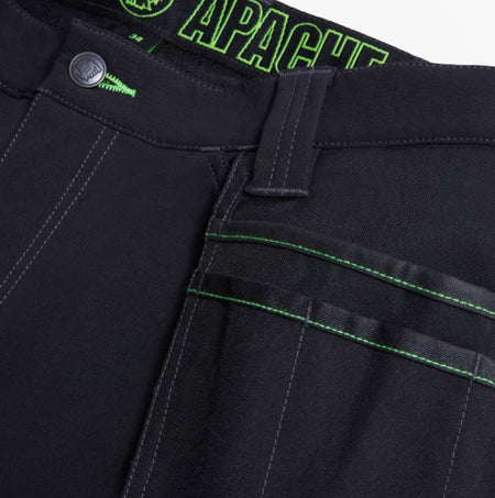 Apache WHISTLER Mens Workwear Shorts Black detail view showcasing waistband and pockets.