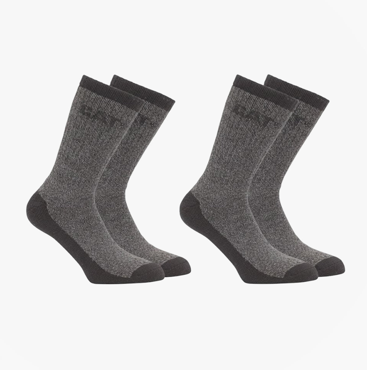 CAT THERMO Mens Boot Socks 2 Pairs, front view, gray textile socks featuring reinforced toe and heel.