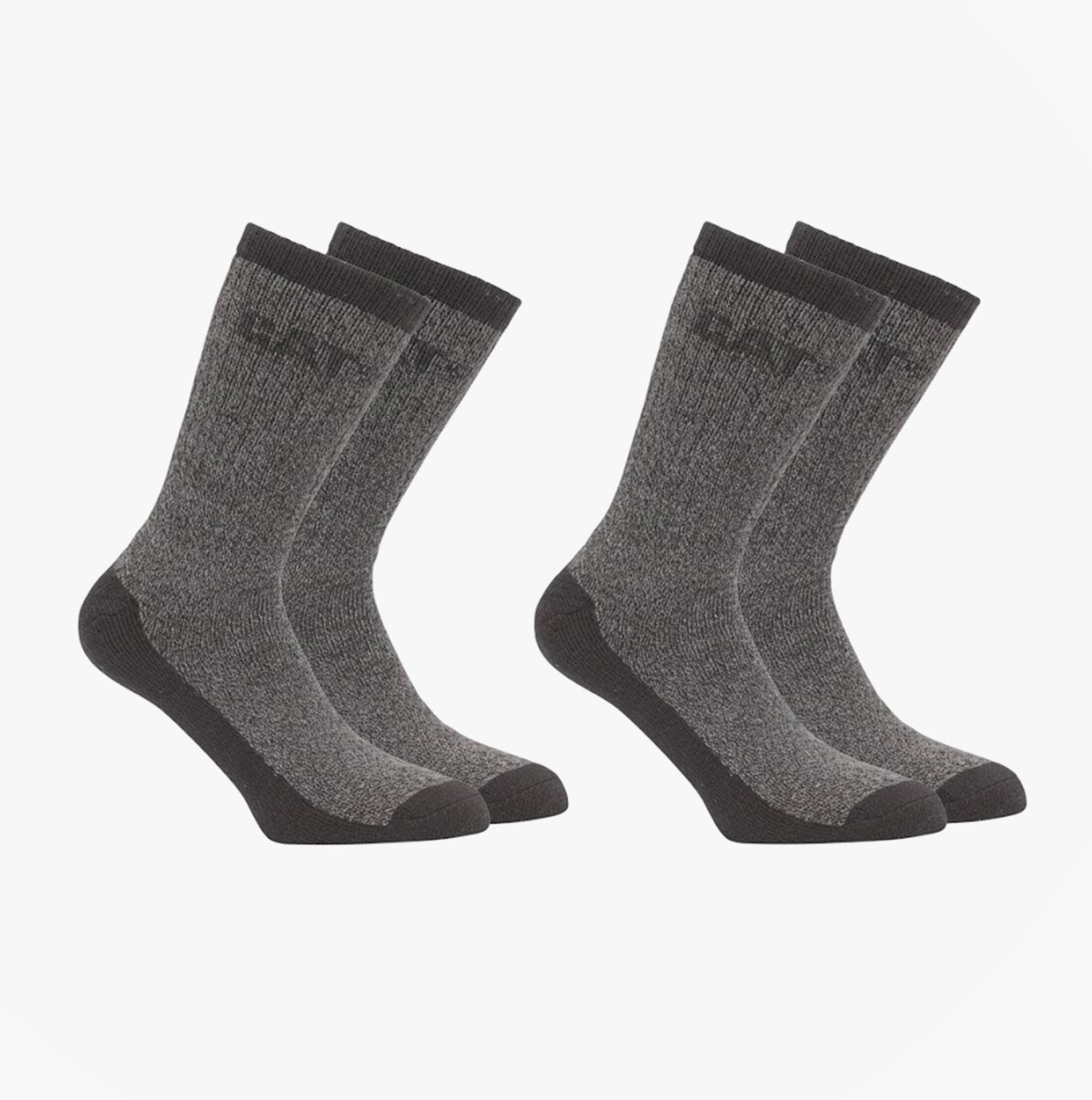 CAT THERMO Mens Boot Socks 2 Pairs, front view, gray textile socks featuring reinforced toe and heel.