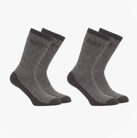 CAT THERMO Mens Boot Socks 2 Pairs, front view, gray textile socks featuring reinforced toe and heel.