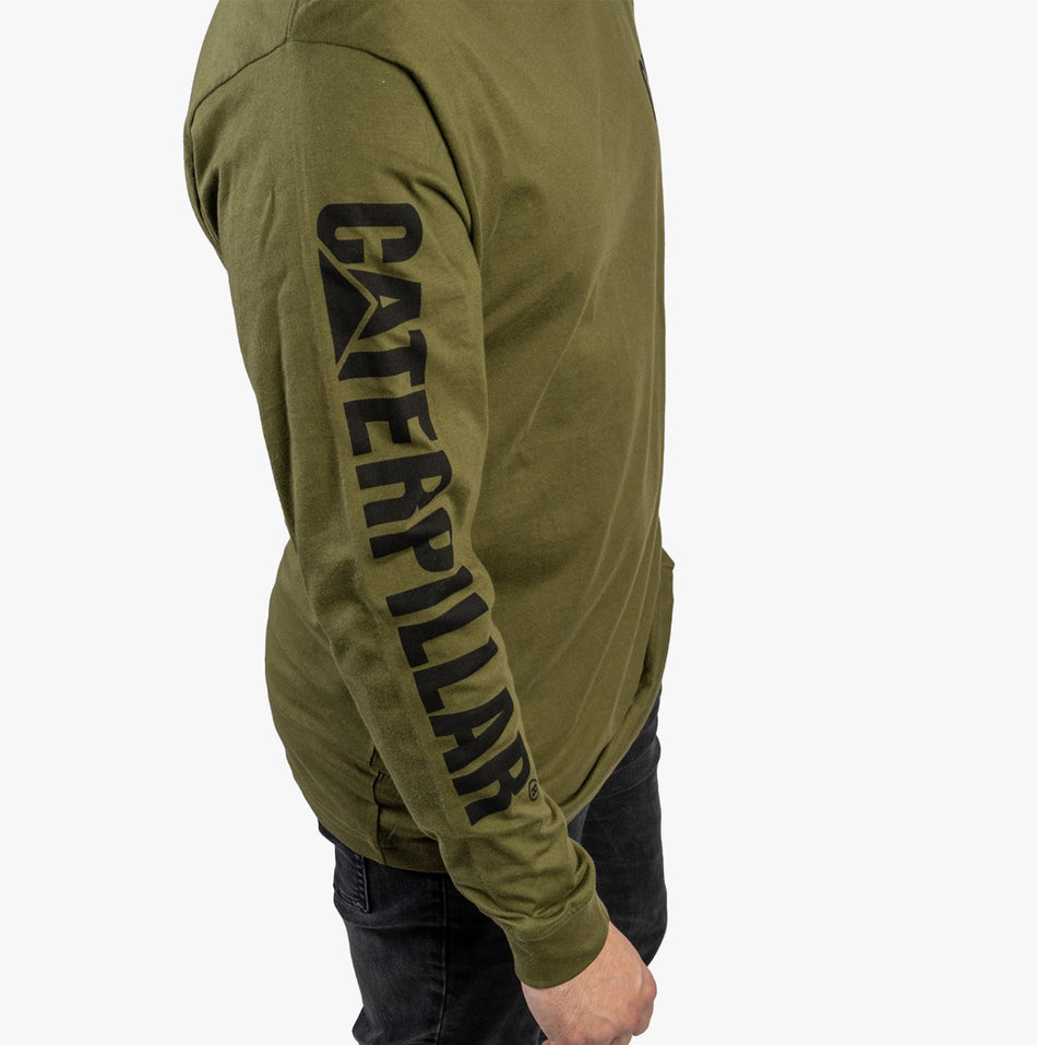 CAT TRADEMARK BANNER Mens Cotton Long Sleeve T-Shirt Green