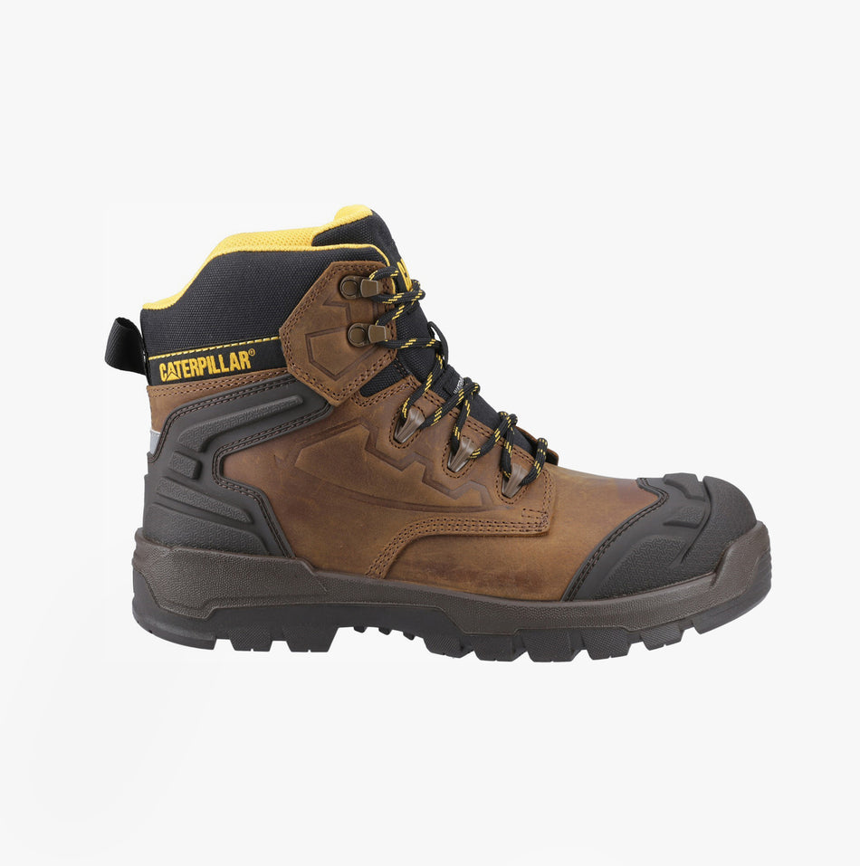 CAT STRIVER XL 6 Mens Safety Boots Beige side view showing nubuck upper and rubber sole design.