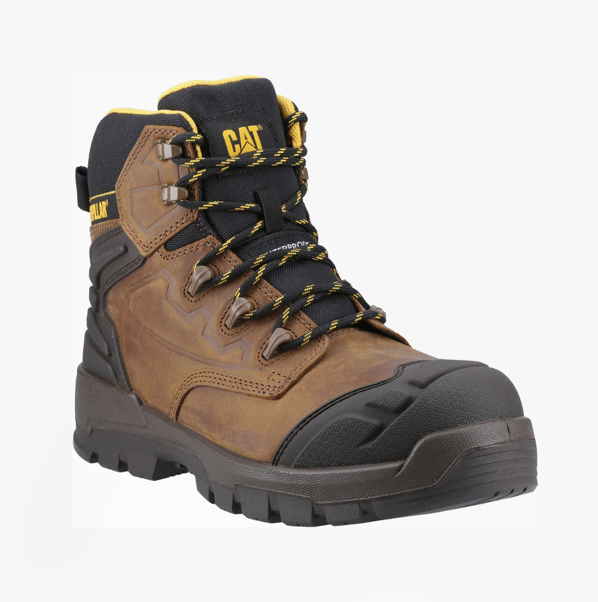 CAT STRIVER XL 6 Mens Safety Boots Beige side view showcasing nubuck upper and lace-up fastening.