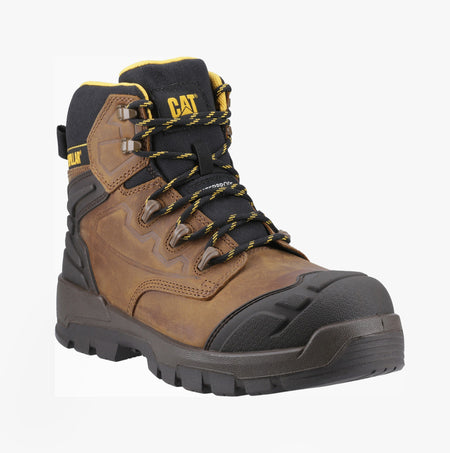 CAT STRIVER XL 6 Mens Safety Boots Beige side view showcasing nubuck upper and lace-up fastening.