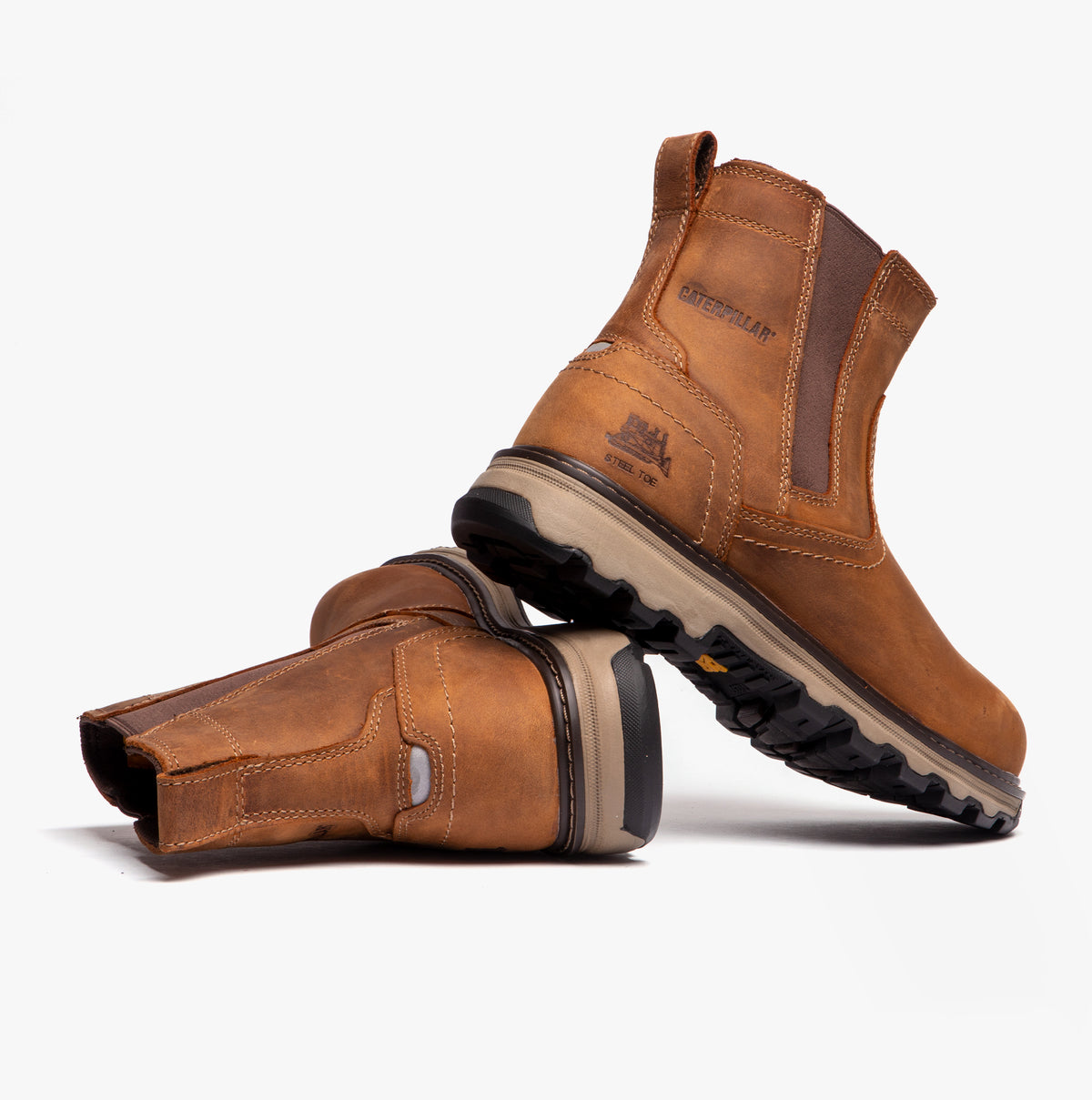 CAT PELTON Mens Dealer Safety Boots Beige STB –