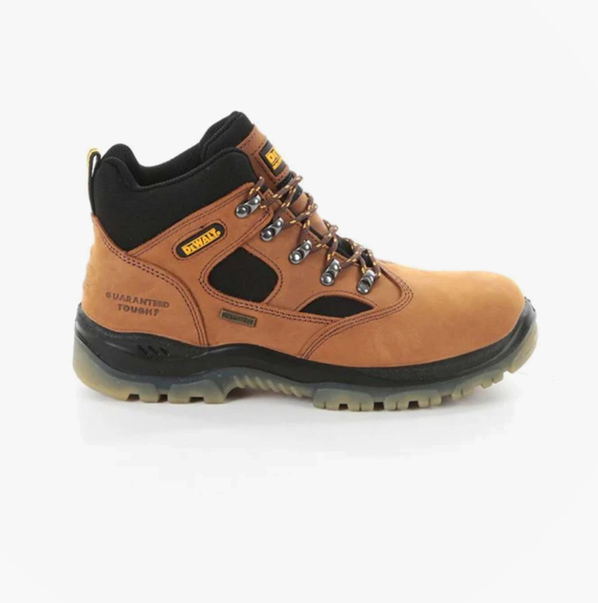 Dewalt CHALLENGER Mens Boots Brown side view showing nubuck upper, lace-up design, and rubber sole.