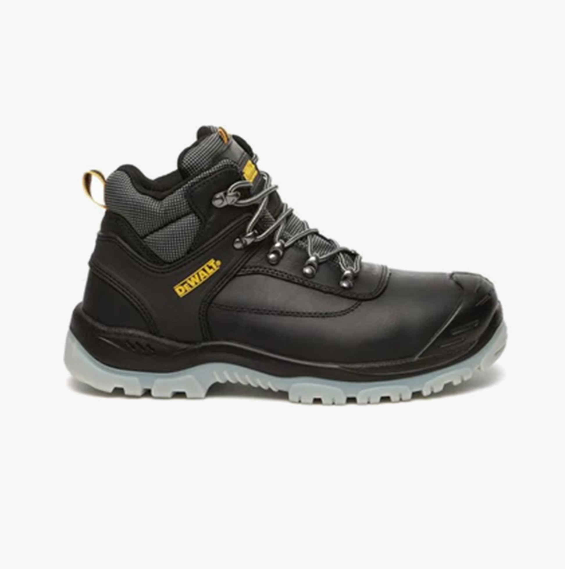 Dewalt LASER Unisex Boots Black side view with rubber sole, lace-up closure and metal toe cap.