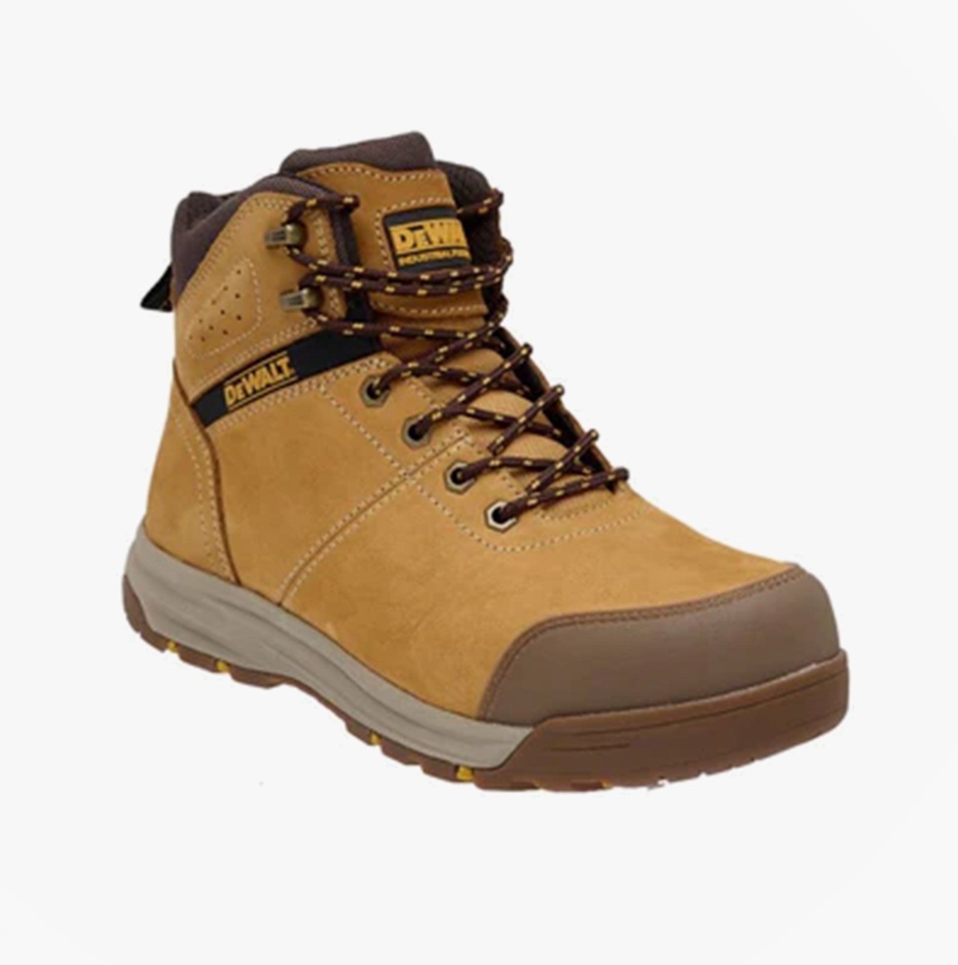 Dewalt SUMMIT Mens Boots Wheat side view showcasing safety design, round toe, lace-up closure, and nubuck upper.