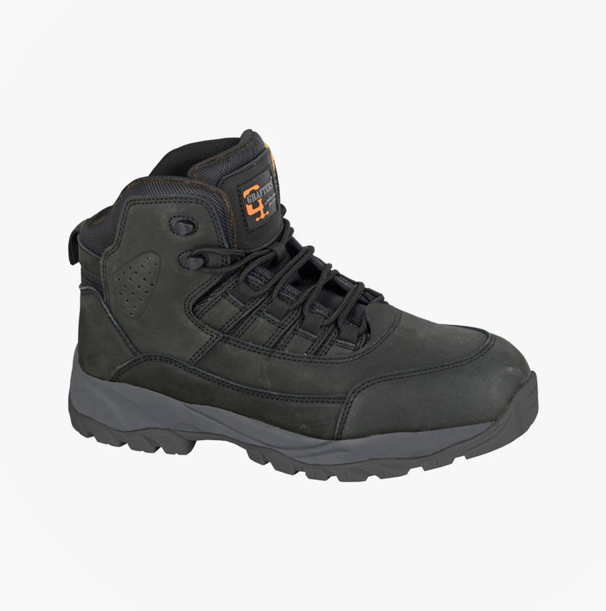 Grafters M331A Mens Safety Boots Black side view showing nubuck upper and lace-up design.