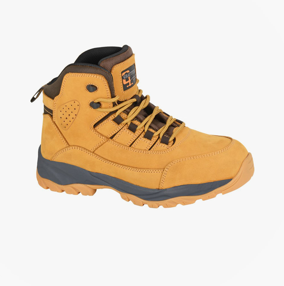 Grafters M331N Mens Safety Boots Honey side view showing nubuck upper and lace-up closure.