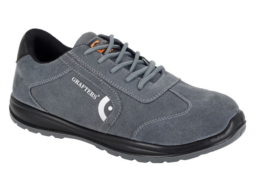 Grafters BOBBY Unisex Suede Steel Toe Safety Trainers Grey