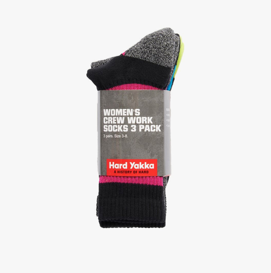 Hard Yakka  3 PACK CREW WORK Womens Socks Multicoloured