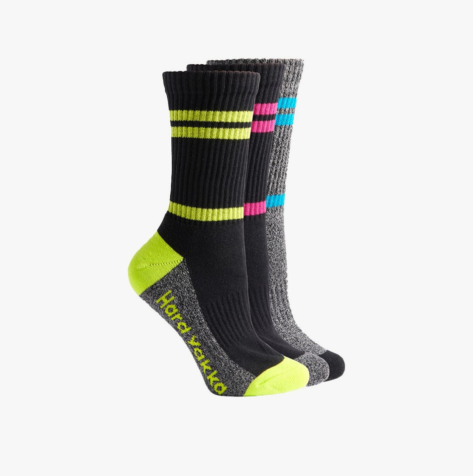 Hard Yakka  3 PACK CREW WORK Womens Socks Multicoloured