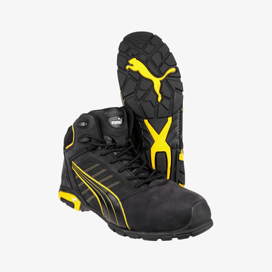 Puma Safety AMSTERDAM 632240 Mens Leather Safety Boots Black/Yellow